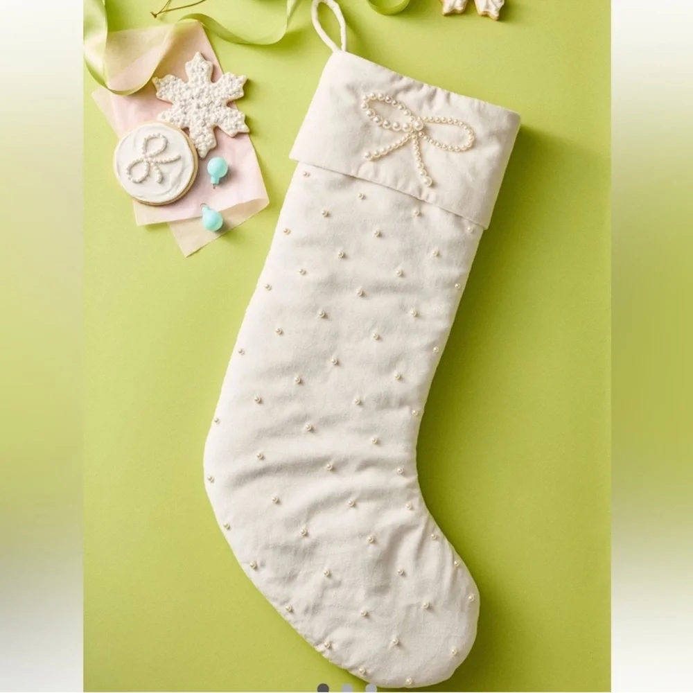 New! Anthropologie Akoya Pearl-Embellished Stocking Holiday 2025, 22.75